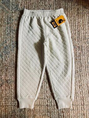 Carhartt Kids Quilted Sweatpants Logo Light Beige Toddler Unisex Boys 4T NWT